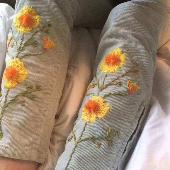 J. Crew Pants - Embroidered Calfornia Poppies on Corduroy “Toothpick” JCrew Pants
